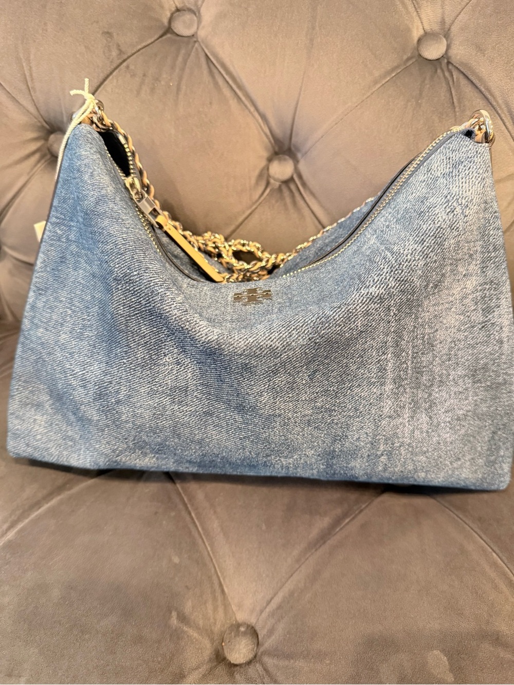 Tory Burch Washed Denim Hobo with Gold Chain Strap NWT